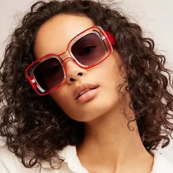 🆕FREE PEOPLE Twiggy Bubble Square Sunglasses~RED NWT - Picture 6 of 6